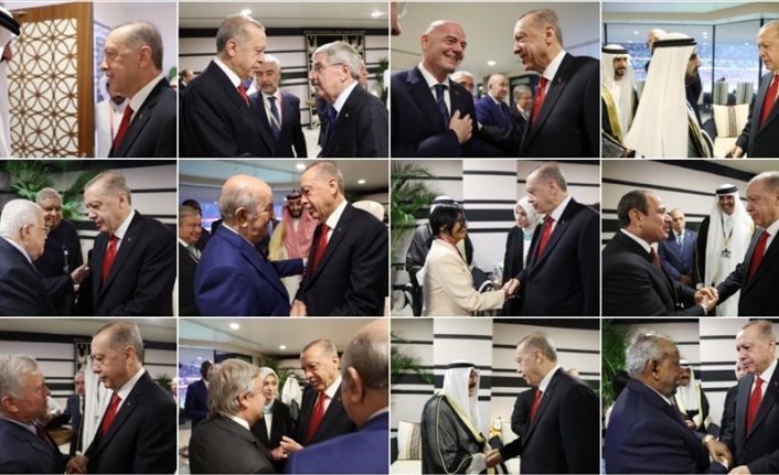 Cumhurbaşkanı Erdoğan, 2022 FIFA Dünya Kupası kapsamındaki resepsiyonda liderlerle bir araya geldi