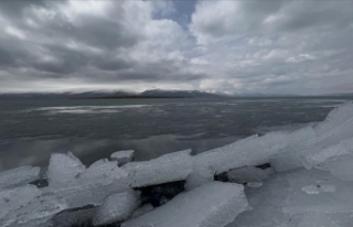 Çıldır Gölü'nün yüzeyini kaplayan buz...